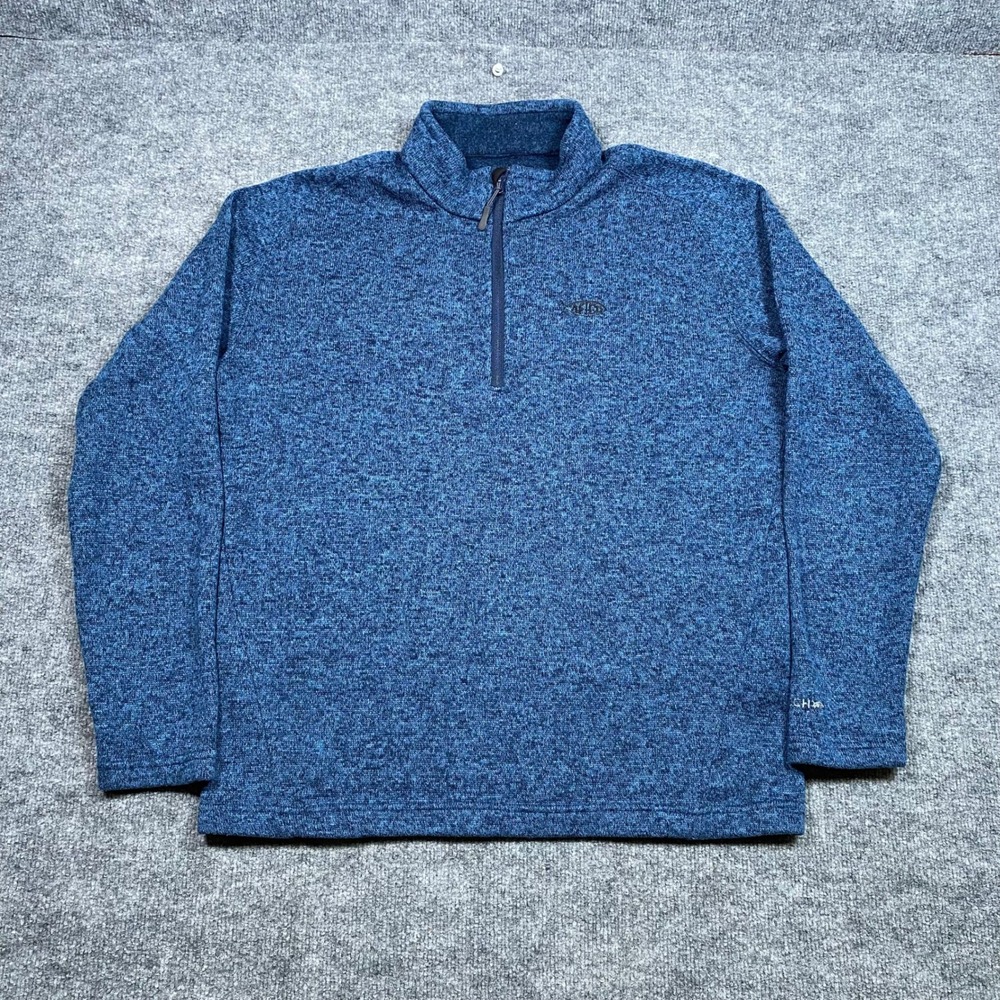 AFTCO Mens XL Blue Heathered Quarter Zip Fleece Pullover Fishing Sweater Jacket